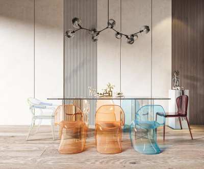 现代亚克力餐桌椅组合3D模型下载